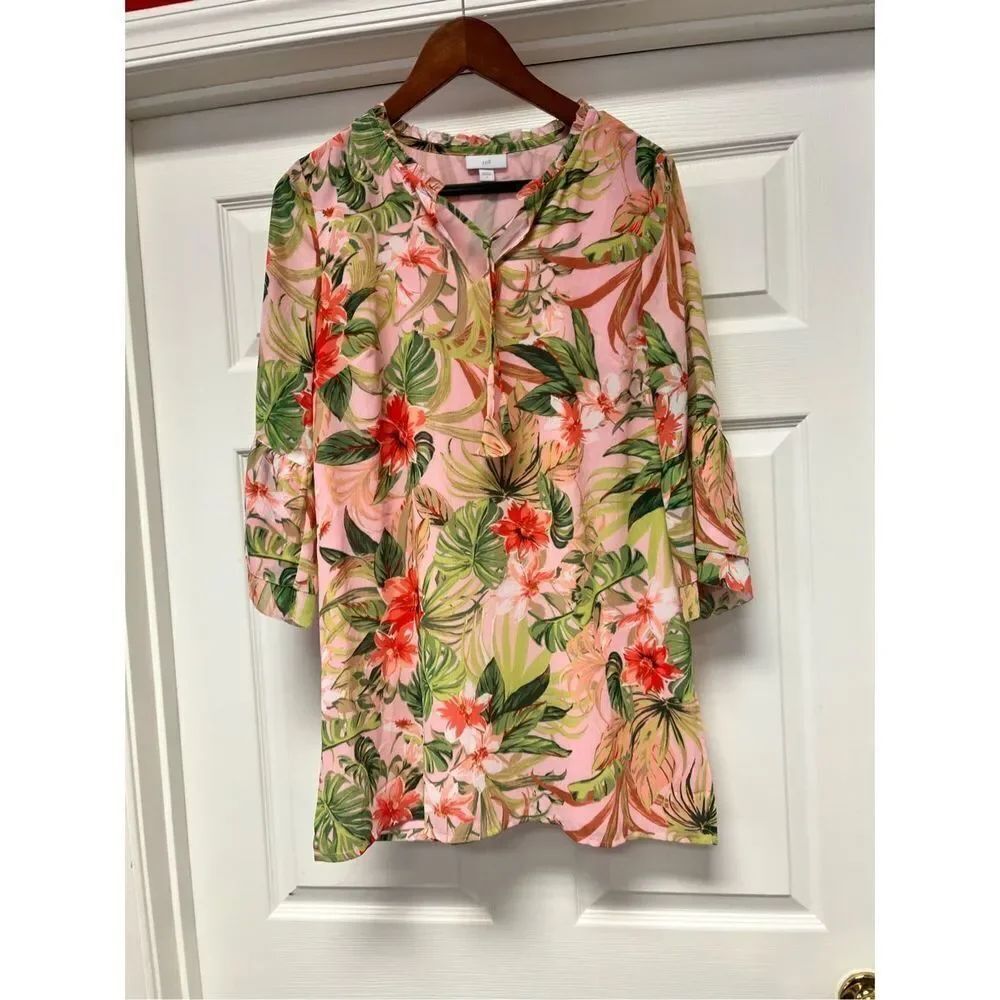 J. Jill Pink Tropical Layered Tunic Blouse sz S NWOT
